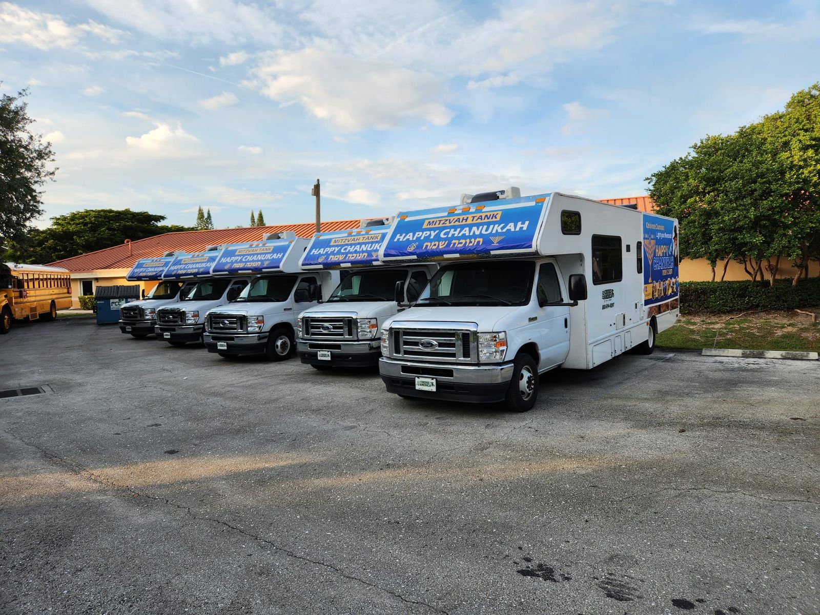 Mitzvah Tanks lined up during daytime at a facility
