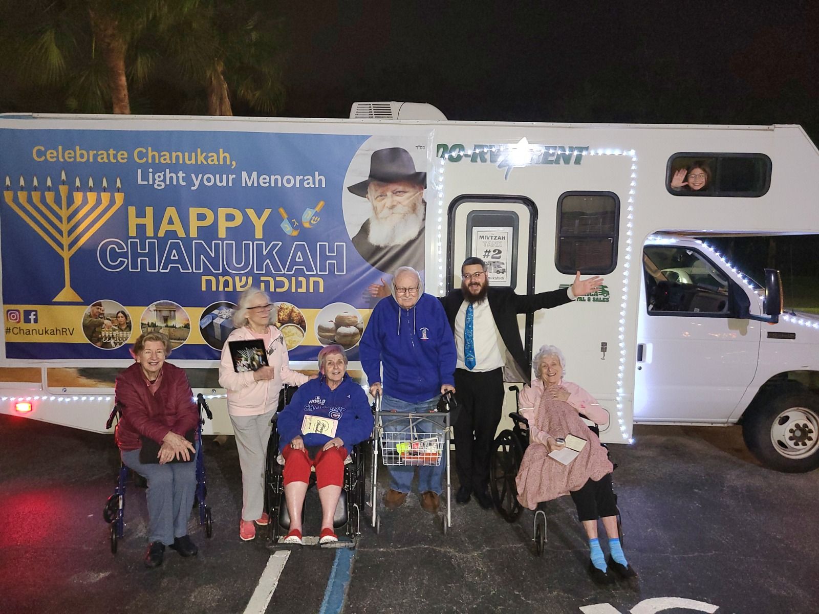 Mitzvah Tank with senior residents gathered in the evening